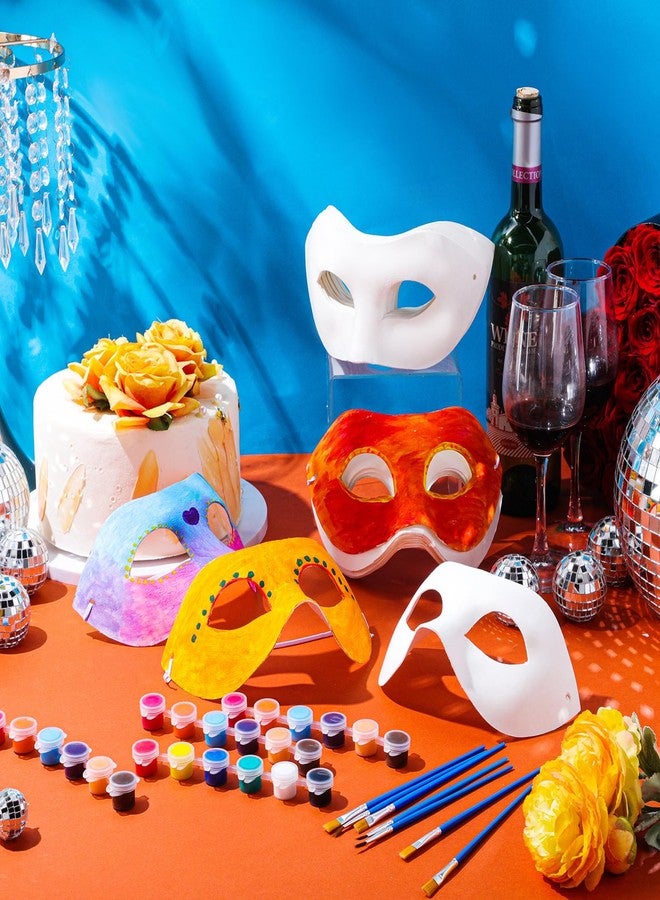 Tisancy 24 Pack White Paper Mask Half Face Masquerade Mask DIY with 12 Colors Acrylic Paint and Brushes Paper for Mardi Gras(Acrylic Paint) - Image 3